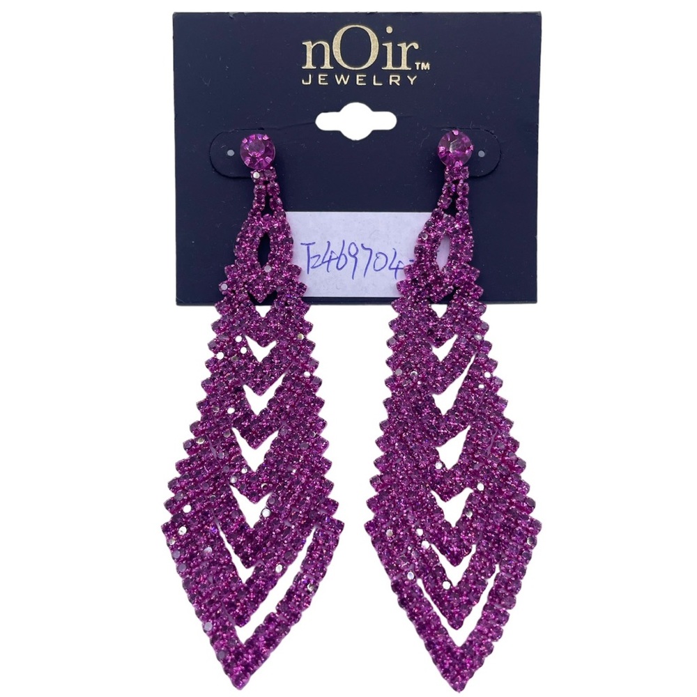 NOIR rhinestone long drop pink earrings- New